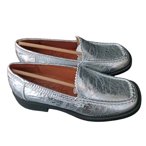 NEW Zodiac Alaina Faux Crackle Leather Square Toe Loafers Silver SY Size 7.5 - Picture 5 of 13